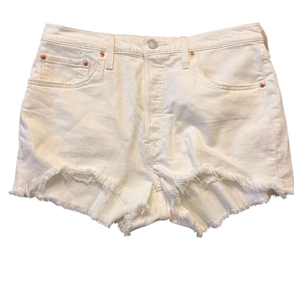 LEVI'S 501 Shorts Womens 32 Button Fly 5-Pocket Raw Hem White